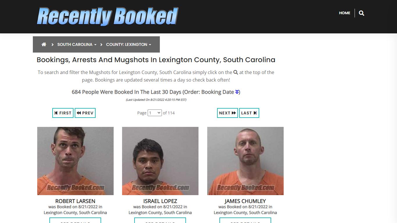 Bookings, Arrests and Mugshots in Lexington County, South Carolina